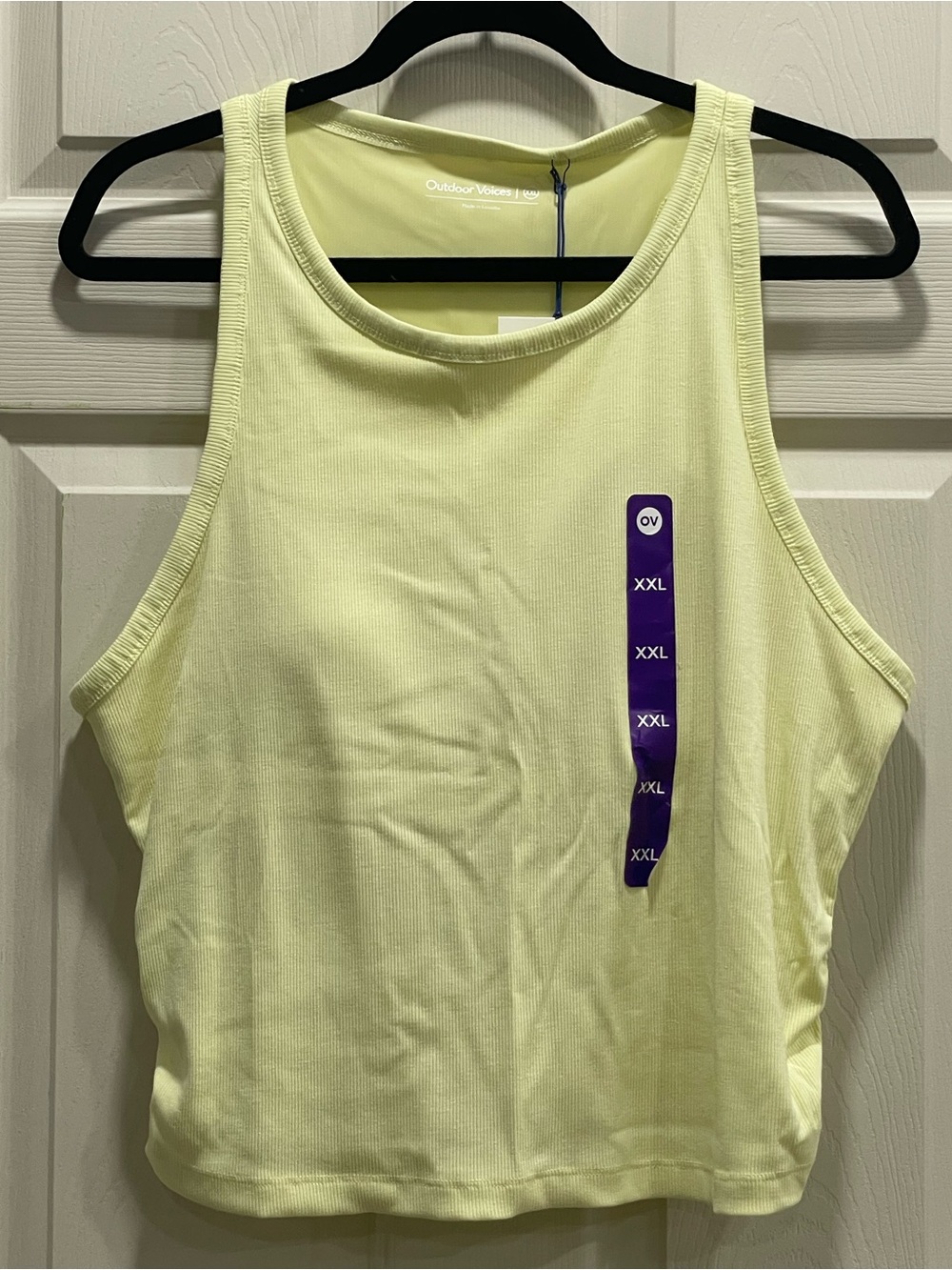 NWT Outdoor Voices Women's Rib Knit Tank Built-In Bra Removable Pads Yellow 2XL